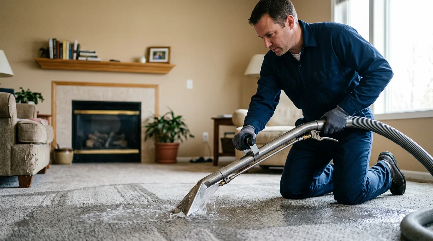 Water damage restoration technician working near National City, MI